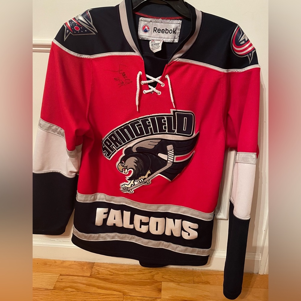 Adult Springfield Falcons Hockey Jersey w/ Rare Autograph by “Screech” Mascot